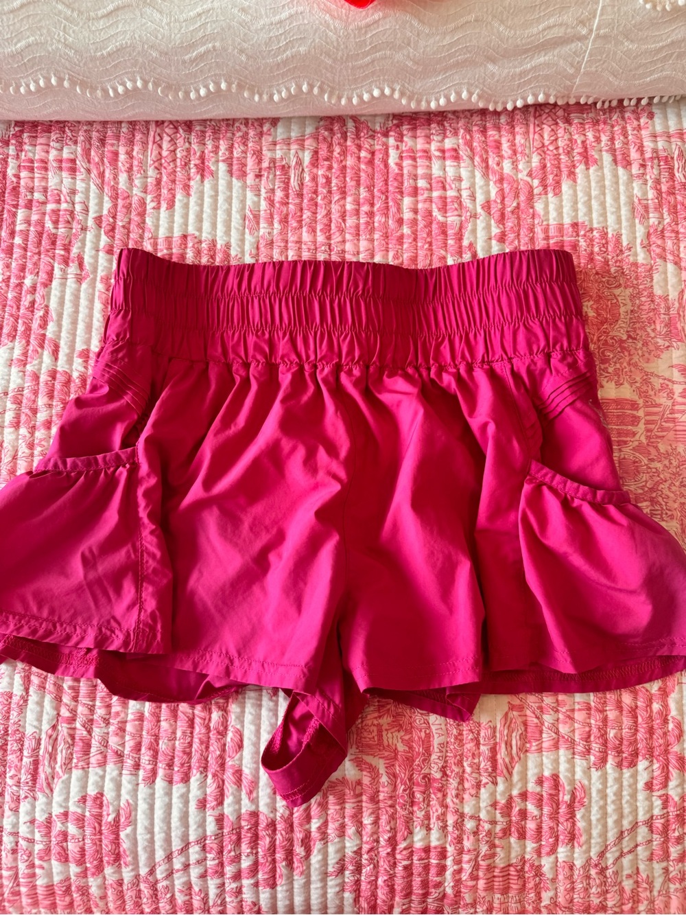 Women's Hot Pink Elastic Waist Shorts with Side Pockets